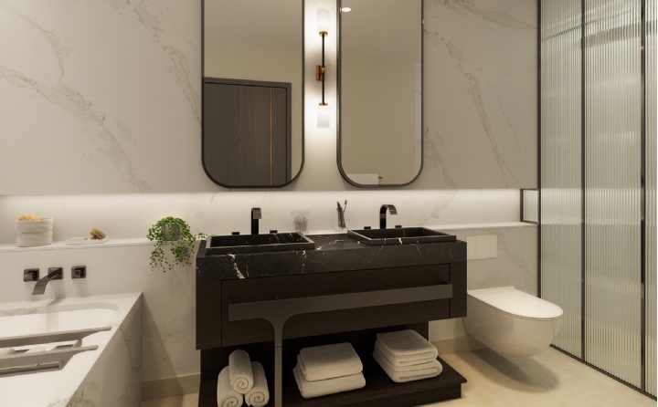 triptych bathroom gold